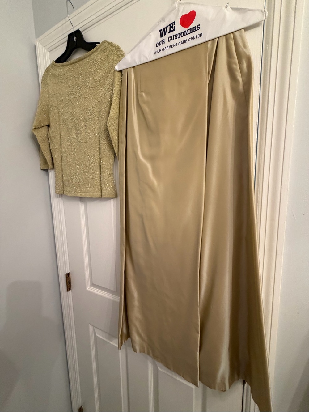Carmen Marc Valvo Satin Maxi Skirt in Light Gold